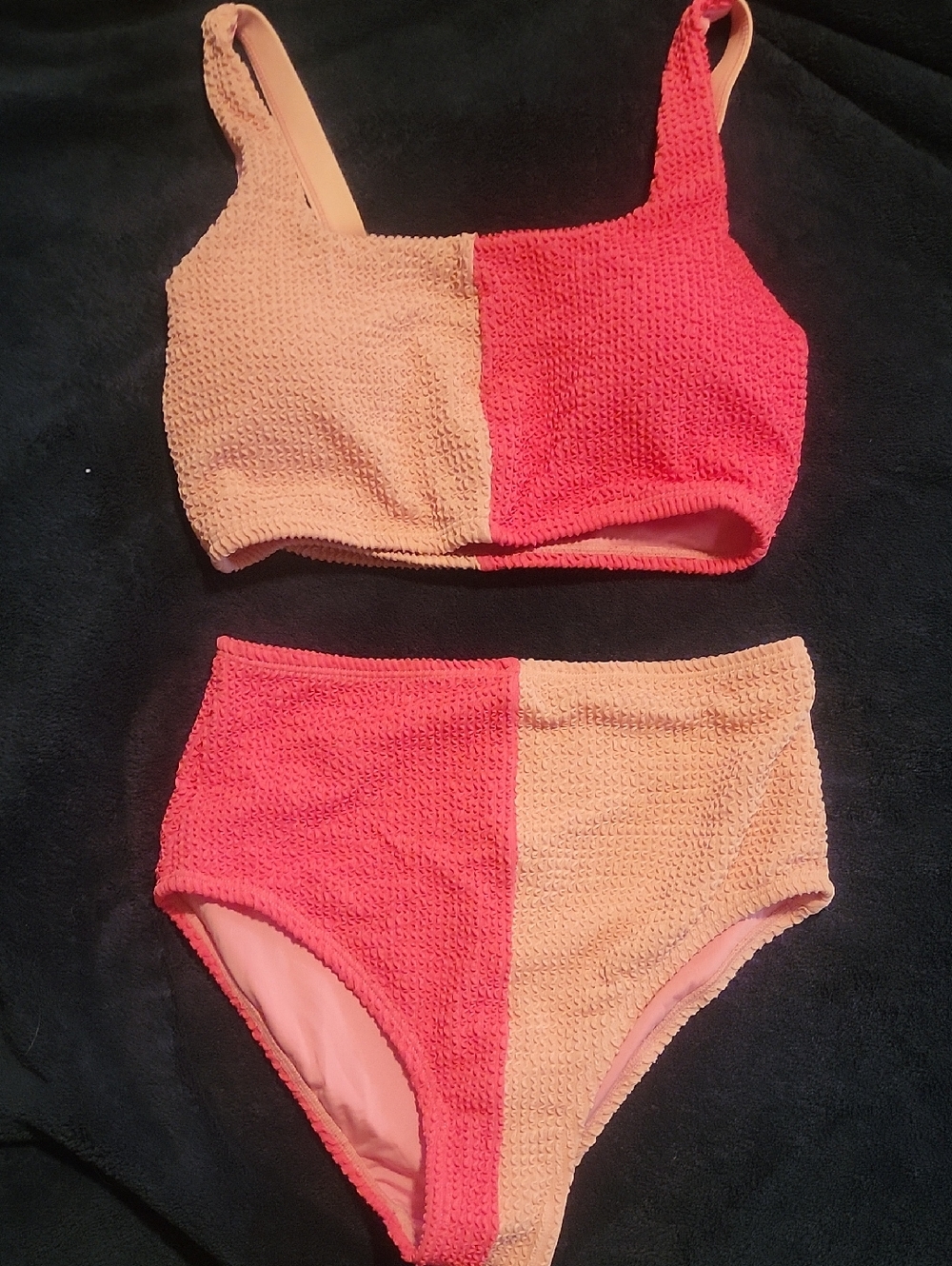 Two-Tone Pink/Peach Textured Bikini Set